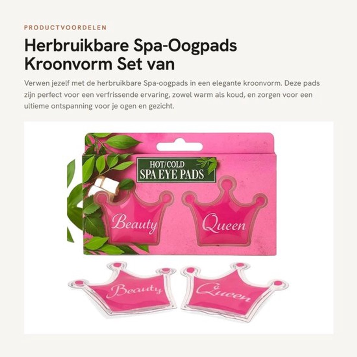 Oogpads herbruikbaar - Kroonvorm - Set van 2 - Warm/koud - Wellness voor thuis - Verkoelend en verwarmend - Oogmasker