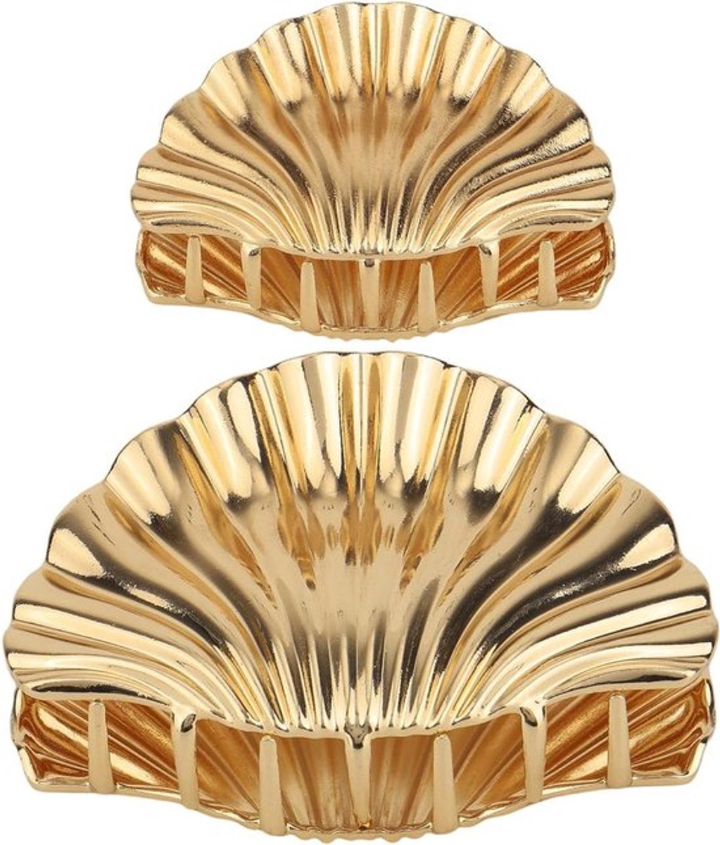 Schelp Haarclip Set van 2, Modieuze Metalen Haarspeld Schelp Haar Klauw Barrette Zeemeermin Accessoires voor Vrouwen Meisjes - Goudkleurig - Geschikt voor Alle Haartypes
