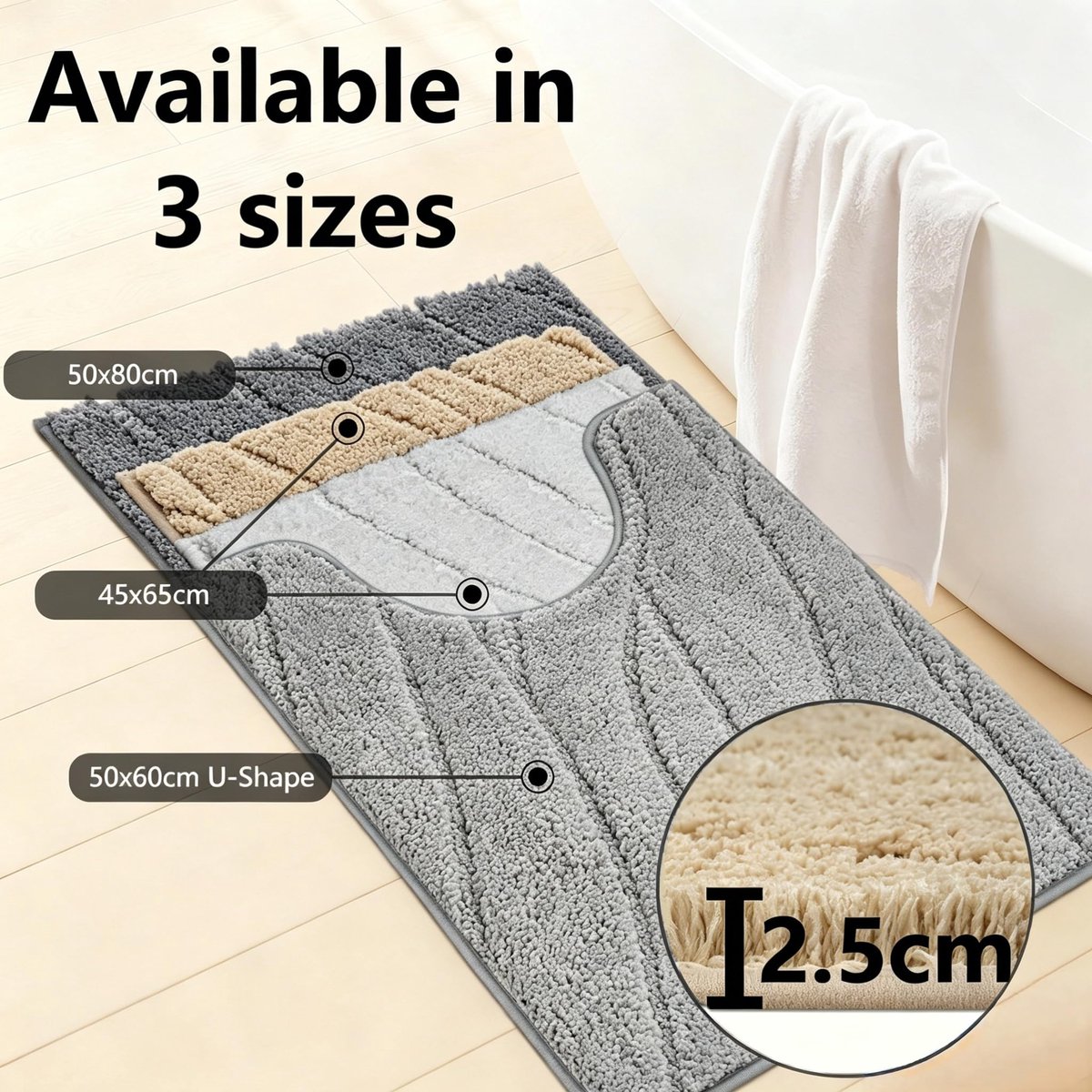 SnelShoppen - Homcomodar Badkamermatset 3-delig - Zachte Microvezel Badmatset met Antislip