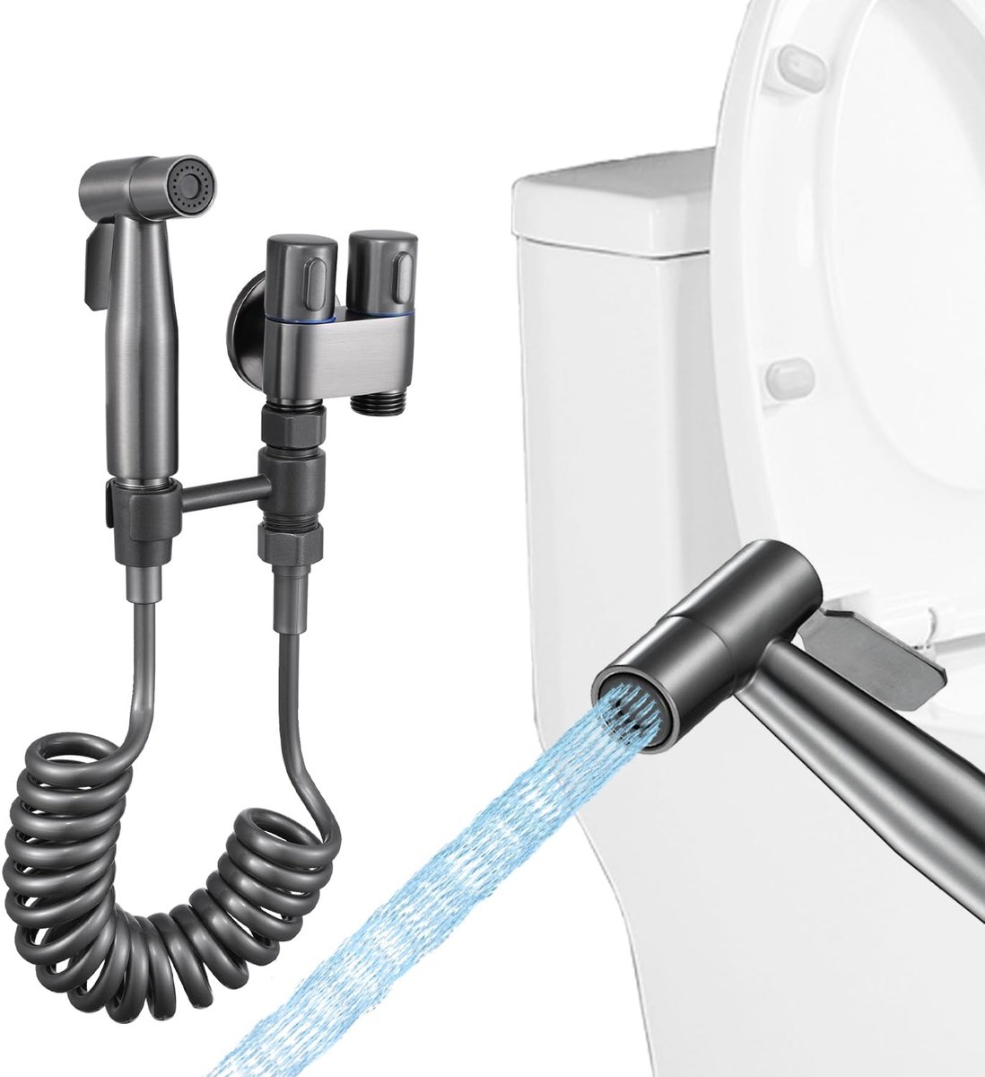 KZQ Handbediende bidetspray voor toilet - Sproeier met slang voor reiniging en luierwas - Eenvoudig te installeren en veelzijdig voor badkamer - Grijs