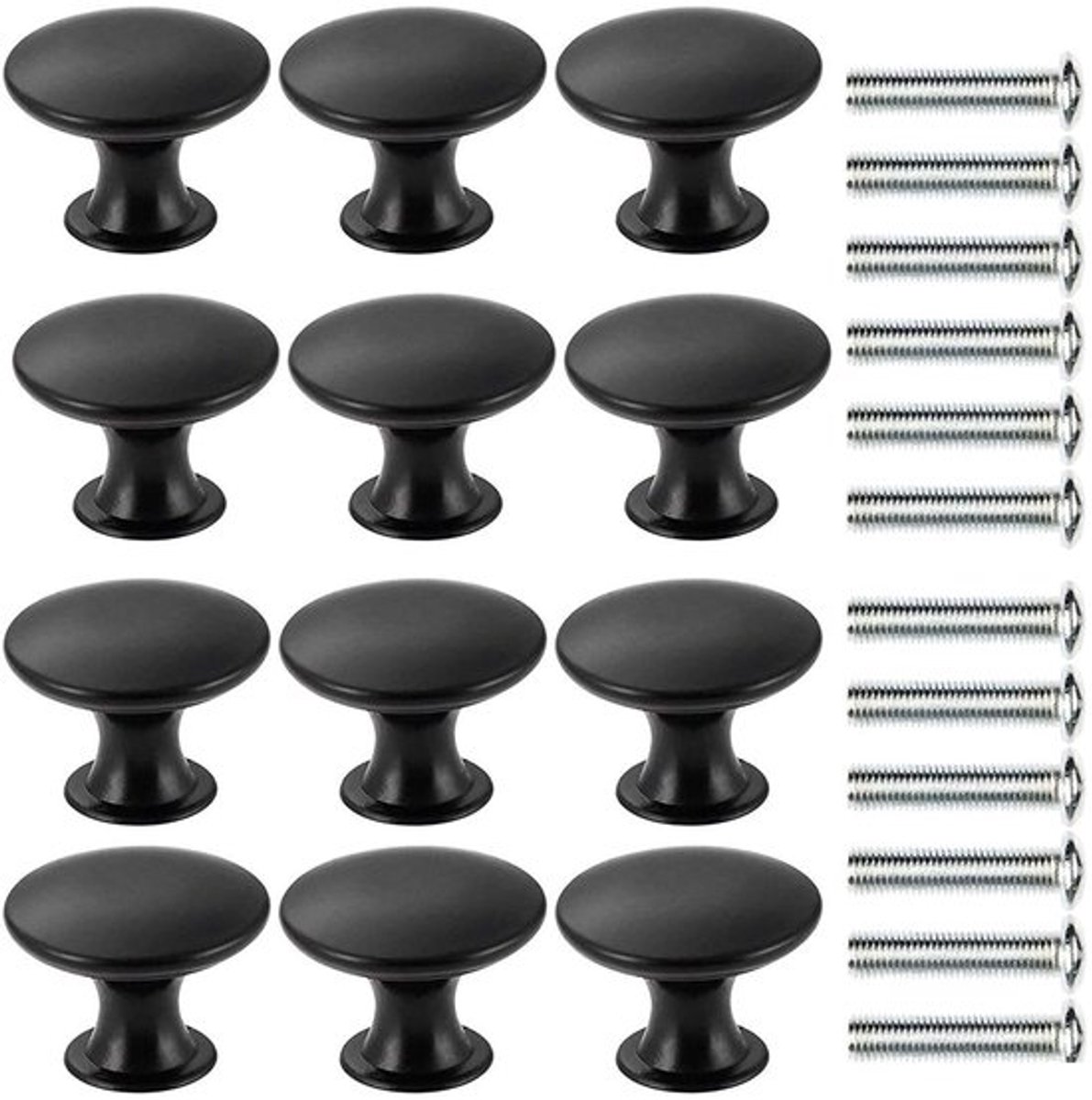 Deurklink 12 Stuks - Kastknoppen - Zwart - Zinklegering - 30mm - Duurzaam Ontwerp - Antiox