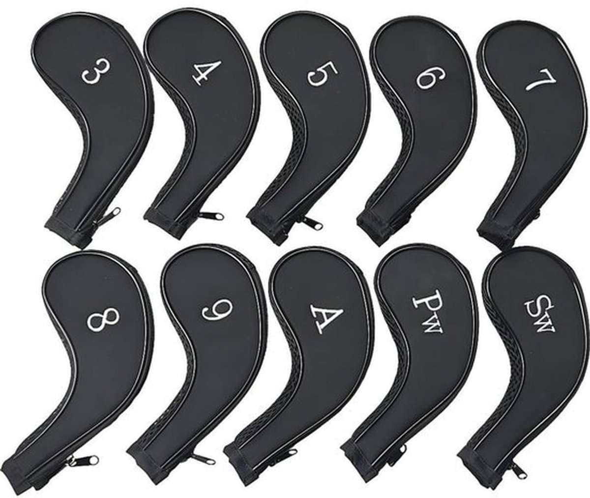 Golfijzerhoofdhoezen 10-delig - Waterdicht - Duurzaam - Antislip - Rits - Genummerd ontwerp - Golfcovers