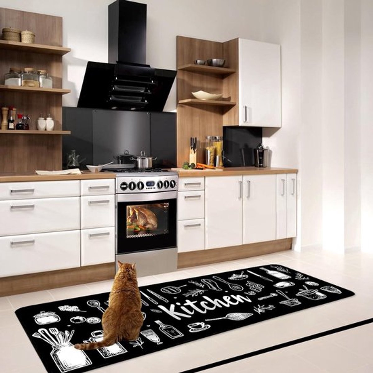 Loper tapijt antislip wasbaar gang absorberend modern zwart 80x200cm.