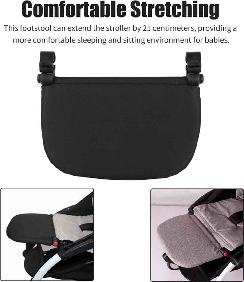 Voetsteun voor Kinderwagen met Verlengd Bord - Accessoires - Gemakkelijke Montage - Comfortabel voor Ouder en Kind - Zwart Kleur - Handig Onderstel - Duurzaam Materiaal - 21 cm Lang - Voor Baby- en Kinderwagen