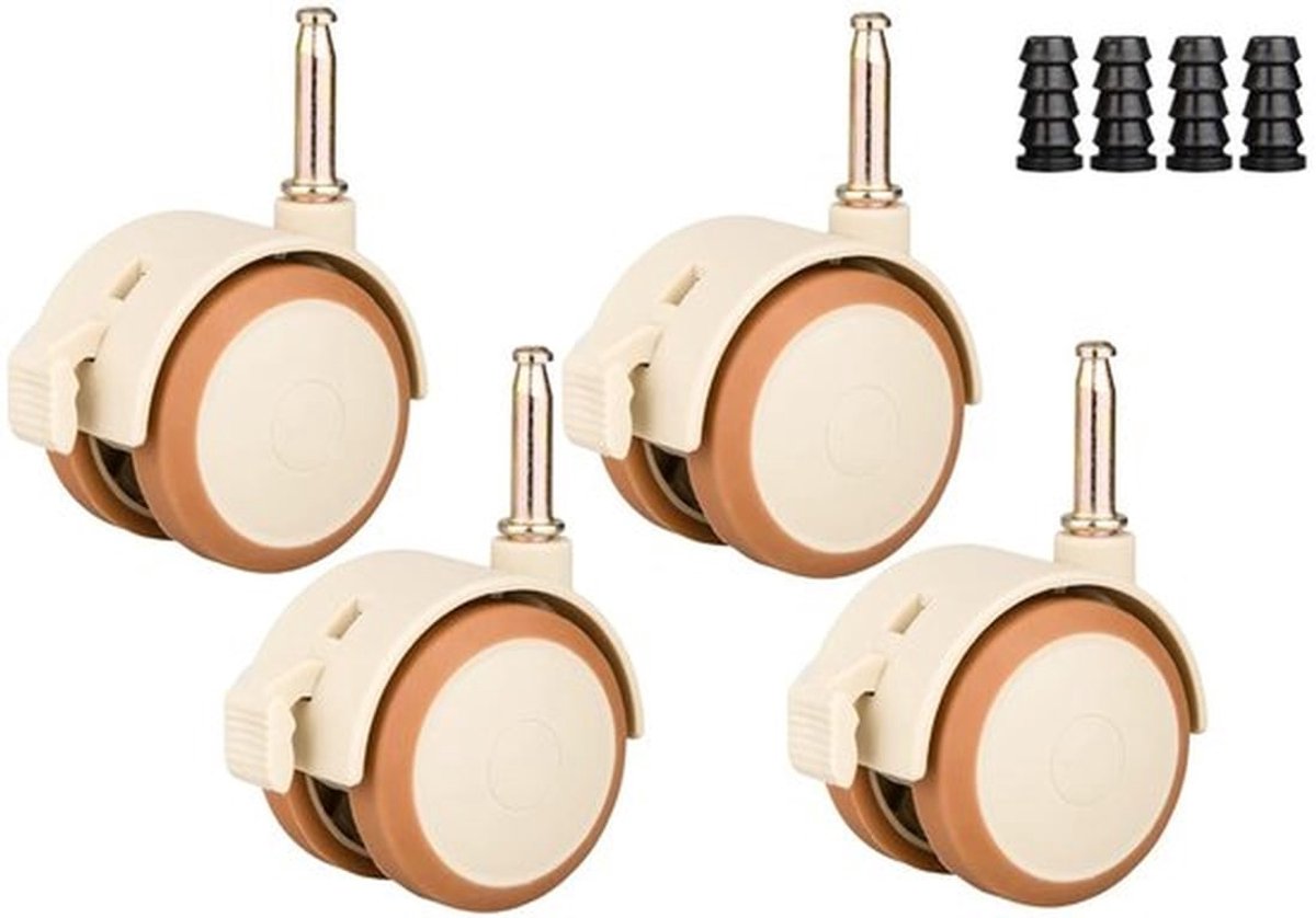 Zwenkwielen voor kinderbedden - Dubbele wielen met rem - Rubberen wielen - Geruisloos en duurzaam - 47 mm - Meubelwielen voor optimale mobiliteit
