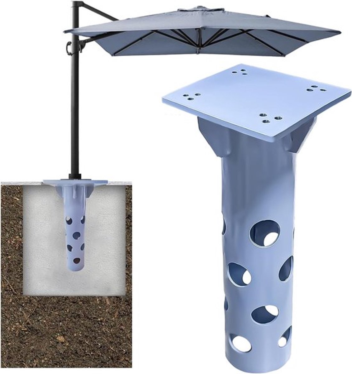 Universele grondanker voor parasol, stevige metalen basisplaat voor betonnen ondergrond, optimale stabiliteit en weerbestendigheid, geschikt voor zware wind en belastingen boven 1 kg