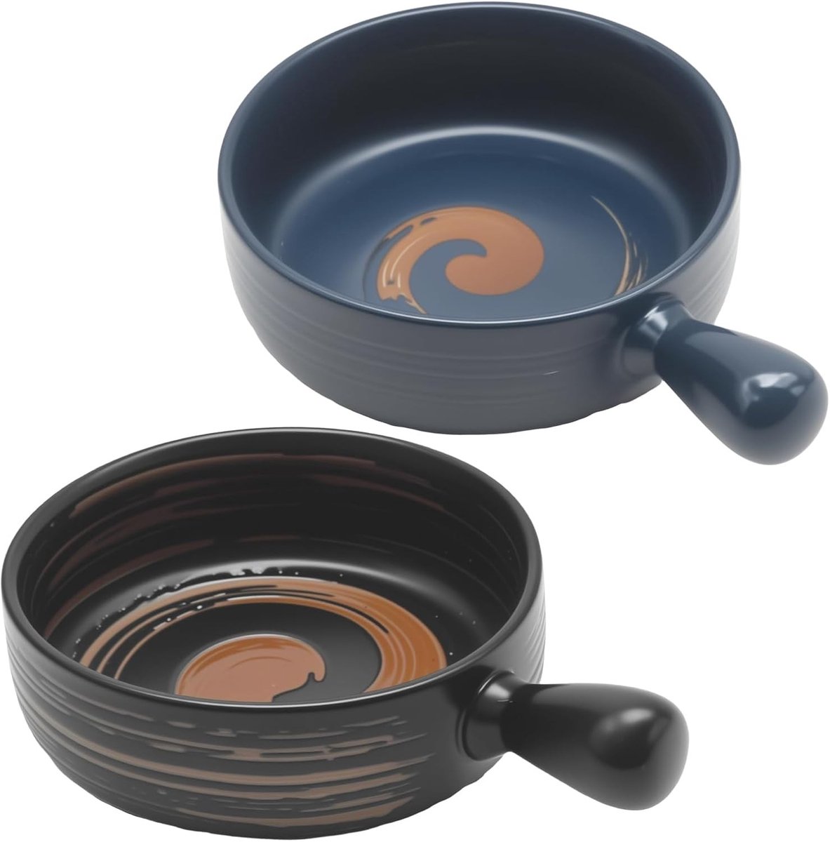 Set van 2 keramische kommen voor ramen, zwart en blauw (550 ml) - Ideaal voor soep, udon, pho en salades