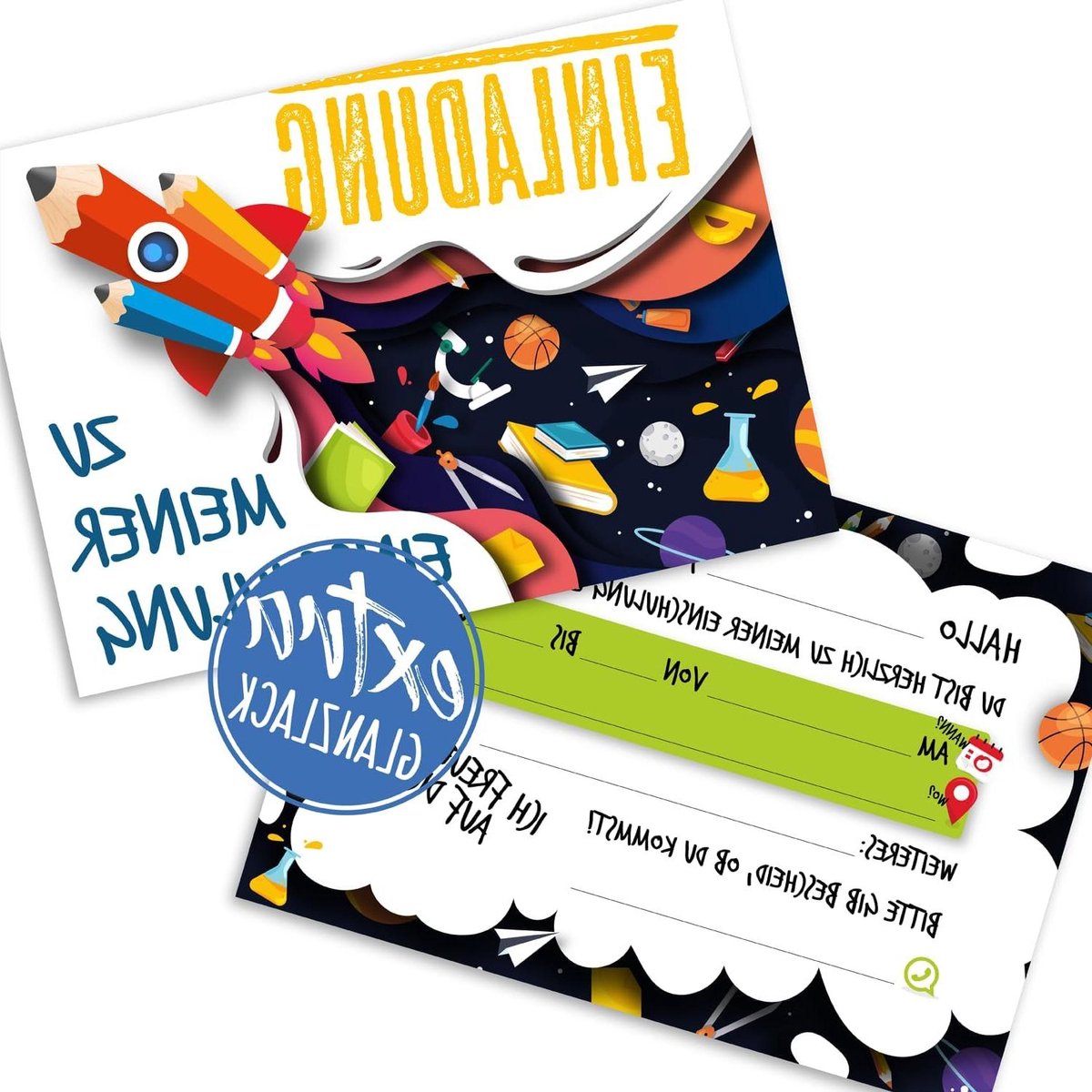Uitnodigingskaarten School - Feestkaarten Start - Feest Vieren - Raket Design - 12 Stuks - Meerdere Kleuren