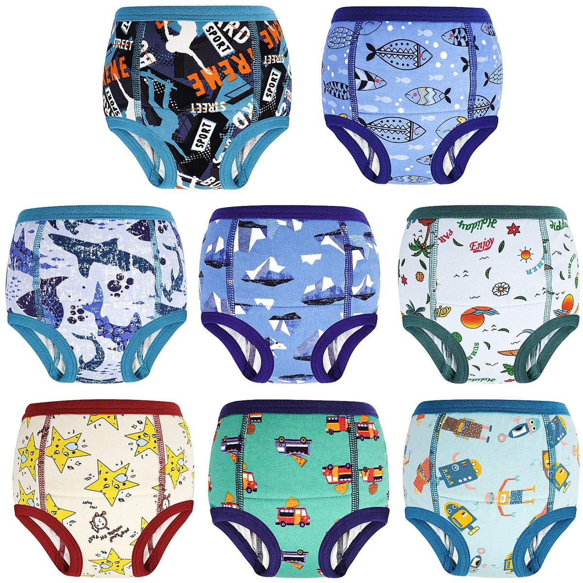 SnelShoppen - MOEMOE BABY Zindelijkheidstrainingsbroek voor Peuters, Trainingsondergoed voor Jongens, Gele Ster, 8 Stuks, Maat 48 cm, Geschikt voor 2-