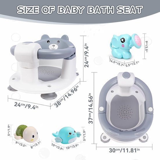 Baby badzitje - Badstoel peuter - Veilig badderen - Ergonomisch ontwerp - 4 zuignappen - Grijs — afbeelding 3