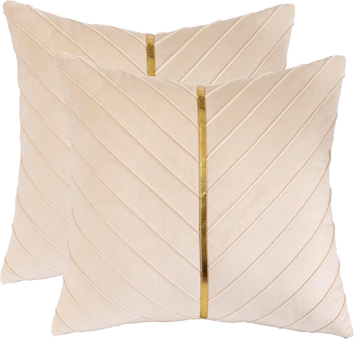Tosleo Cream Velvet Throw Pillow Covers 20 x 20 Inch Set of 2 Gold Leather Decorative Bench Cushion Covers Luxury - ShopVlot