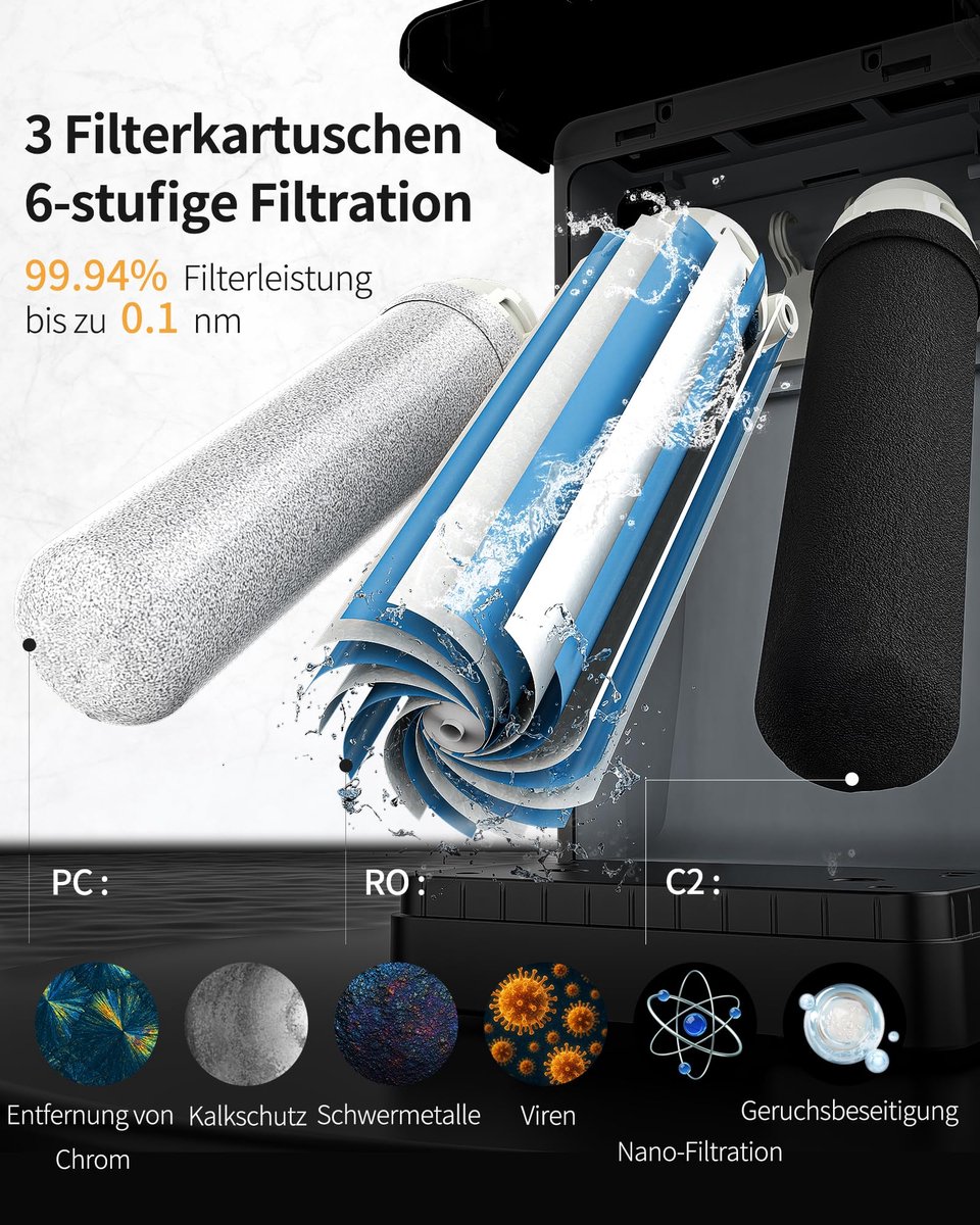 SnelShoppen - Osmose-installatie Drinkwaterfilter met 10 Temperatuurniveaus, 7 Liter Watertank, Ideaal voor Keuken en Thuisgebruik