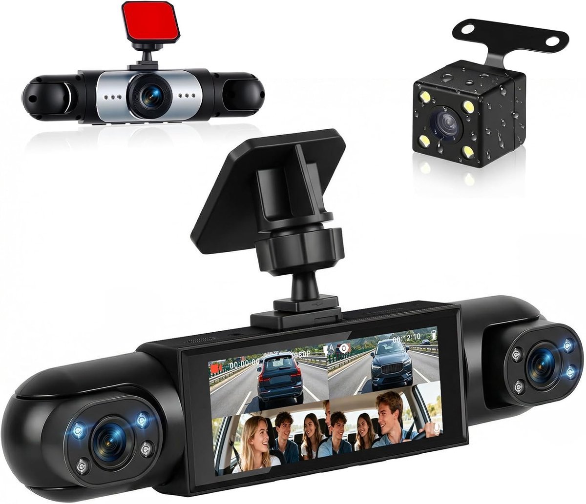 Thijox - 3,16 inch Dashcam 4-camera 1080P Full HD met 360° Rondomzicht, Bewegingsdetectie, Nachtzicht, Achteruitrijhulp & Loop-opname voor Personenaut
