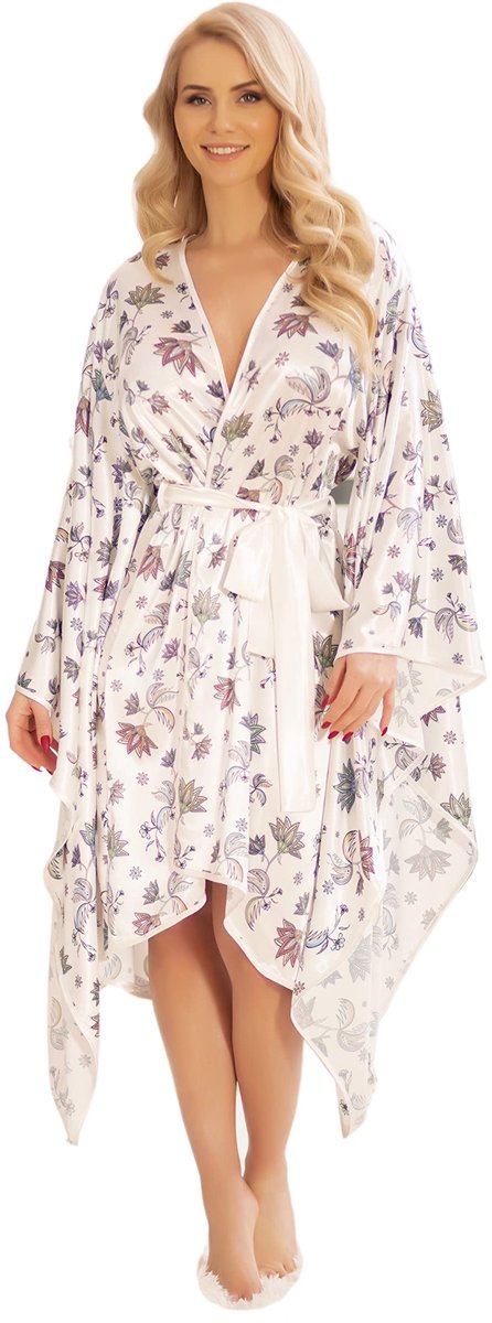 SnelShoppen - Ecru Dames Badjas Podomka Hulhule - Luxe, Comfortabele, Lange, Ecru Badjas voor Thuis, Wellness, en Ontspanning in Maat L EU