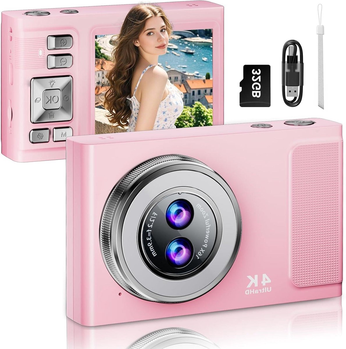 Digitale Camera - Compacte Camera - Herinneringen Vastleggen - Intelligente Autofocus - 4K 48MP - Roze