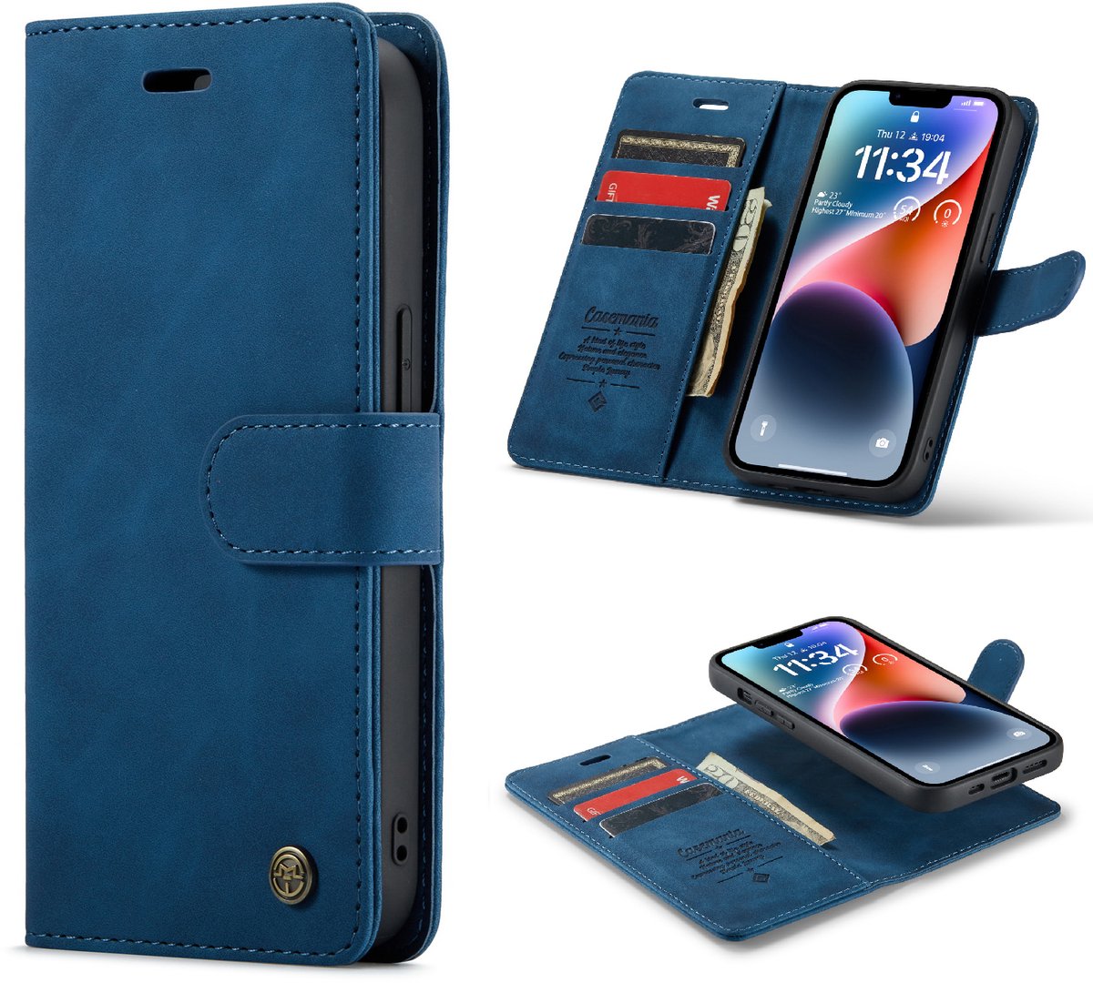 Casemania Hoesje Geschikt voor Apple iPhone SE (2022 & 2020) - Navy Blue - Kunstleer 2 in 1 Afneembare Bookcase - Magnetische Telefoonhoesje met Pasjeshouder en Standaardfunctie