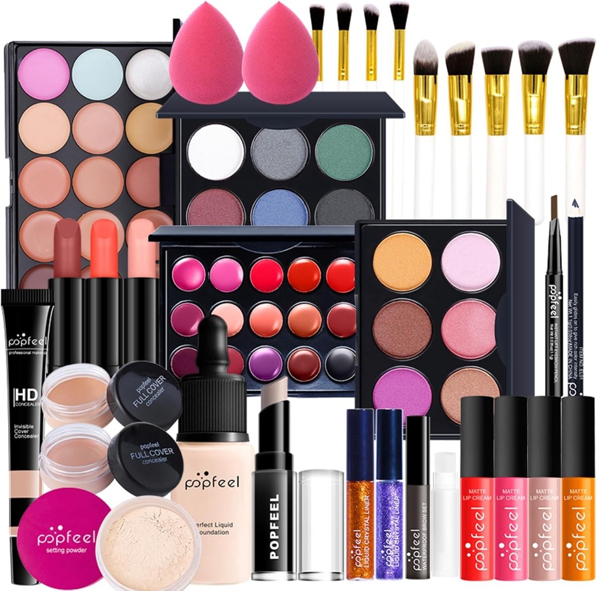 Complete Make-up Set met 35 Stukken - Essentiële Oogschaduw, Lipgloss en Concealer voor Vrouwen - Draagbare Multifunctionele Cosmetica Bundel
