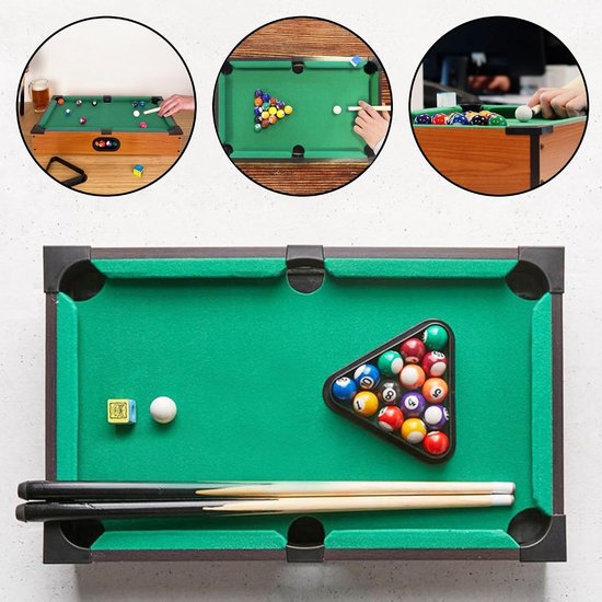 Mini Biljarttafel - 51 x 34 x 9,5 cm - Compleet met 2 Keus, 16 Biljartballen, Driehoek en Krijt - Draagbare Pooltafel voor Thuis van mini — afbeelding 3