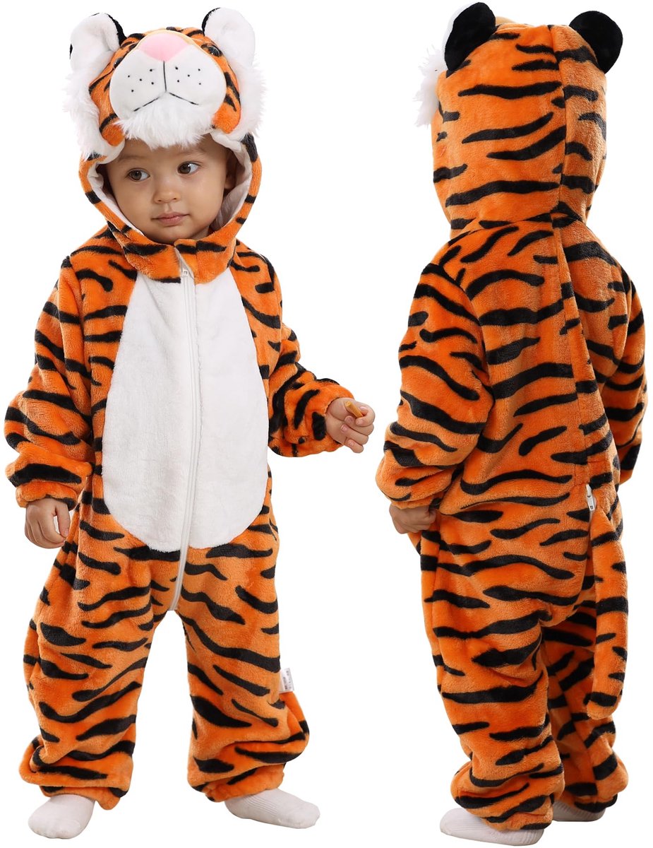 SnelShoppen - Doladola Baby Hooded Onesies Cartoon Animal Romper Baby Loungewear Pasgeboren Jumpsuit Oranje Tijger 2-3 jaar voor Feest, Speeltuin, Thu
