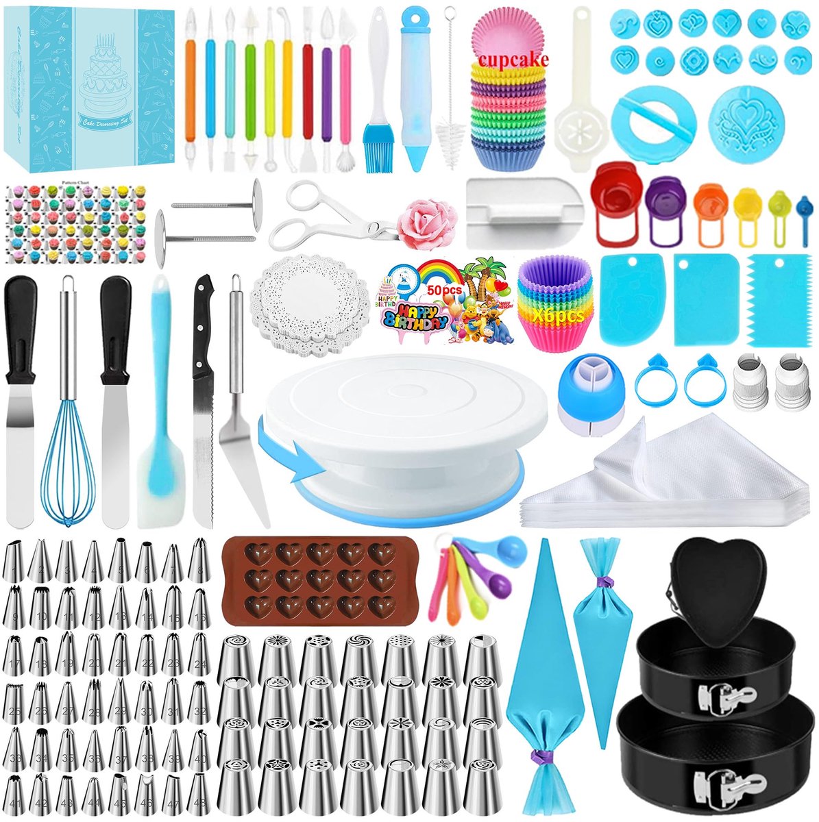 SnelShoppen - Taartaccessoires Bakaccessoires Draaibare Taartschaal Bakset Taartdraaiplateau Spuitmondenset Taartaccessoireset Bakvormset Taartvorm 44