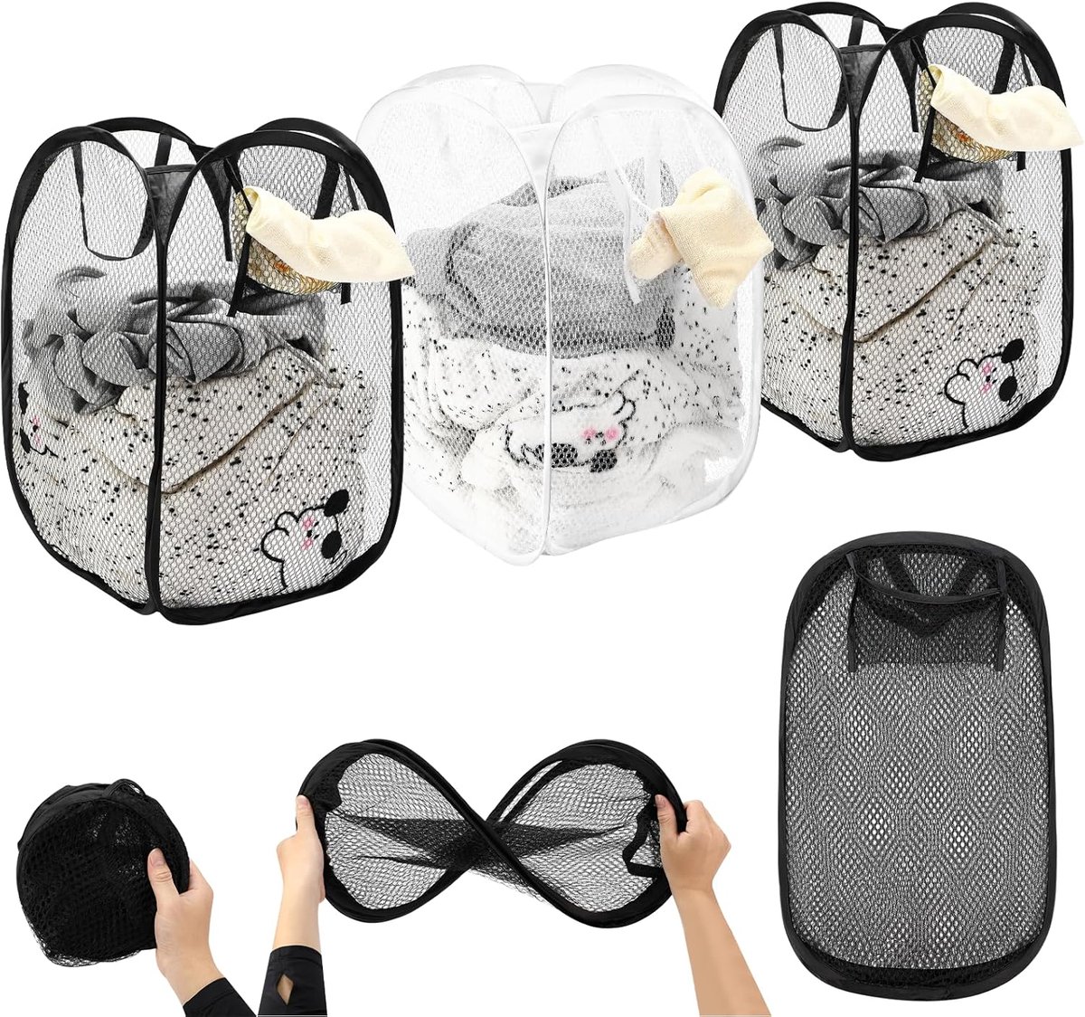 Pop-up wasmand 30 x 30 x 56 cm - opvouwbaar - 3 stuks - ruimtebesparend - ShopVlot
