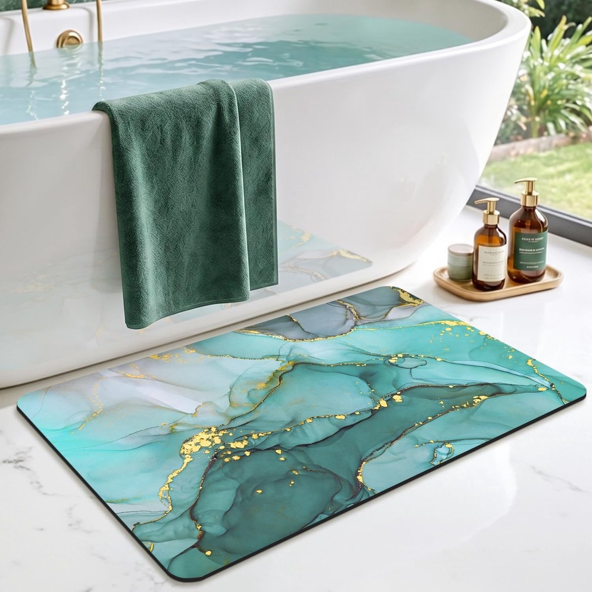 Absorberende en Sneldrogende Badmat 40x60cm, Antislip Diatomiet Badmat voor Badkamer en Douche, Wasbaar in Turquoise Groen