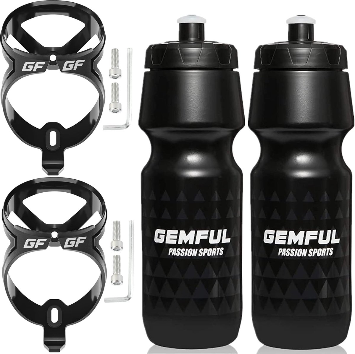SnelShoppen - 2 x 750 ml Fietsdrinkfles en 2 x Flessenhouder | Ideaal voor Mountainbiken, Fietstochten, Veilige Grip, Set van 4