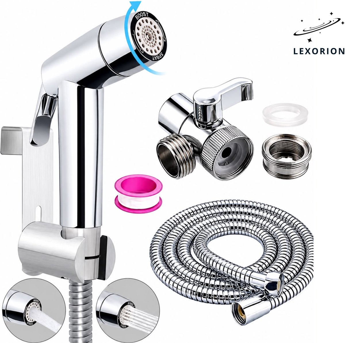 Lexorion Comfort - Bidet Handdouche - 2-weg Doucheomschakelaar - Inclusief 150 cm Doucheslang - Verstelbare Waterdruk