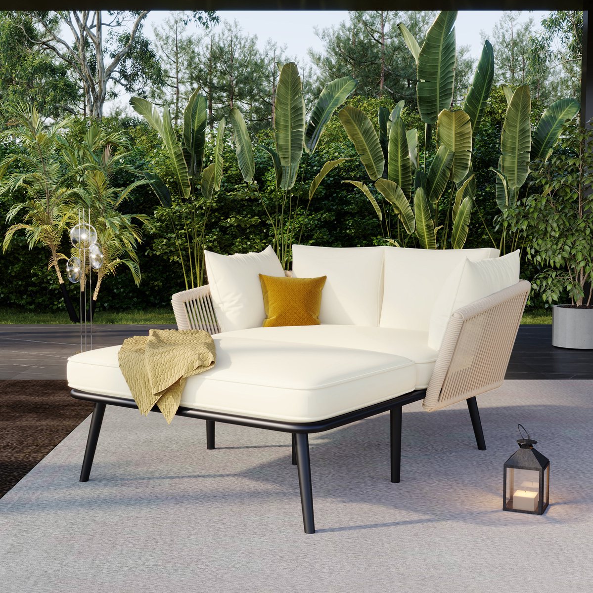 COVREO Chaise longue loungeset beige, polyester met afneembare kussens