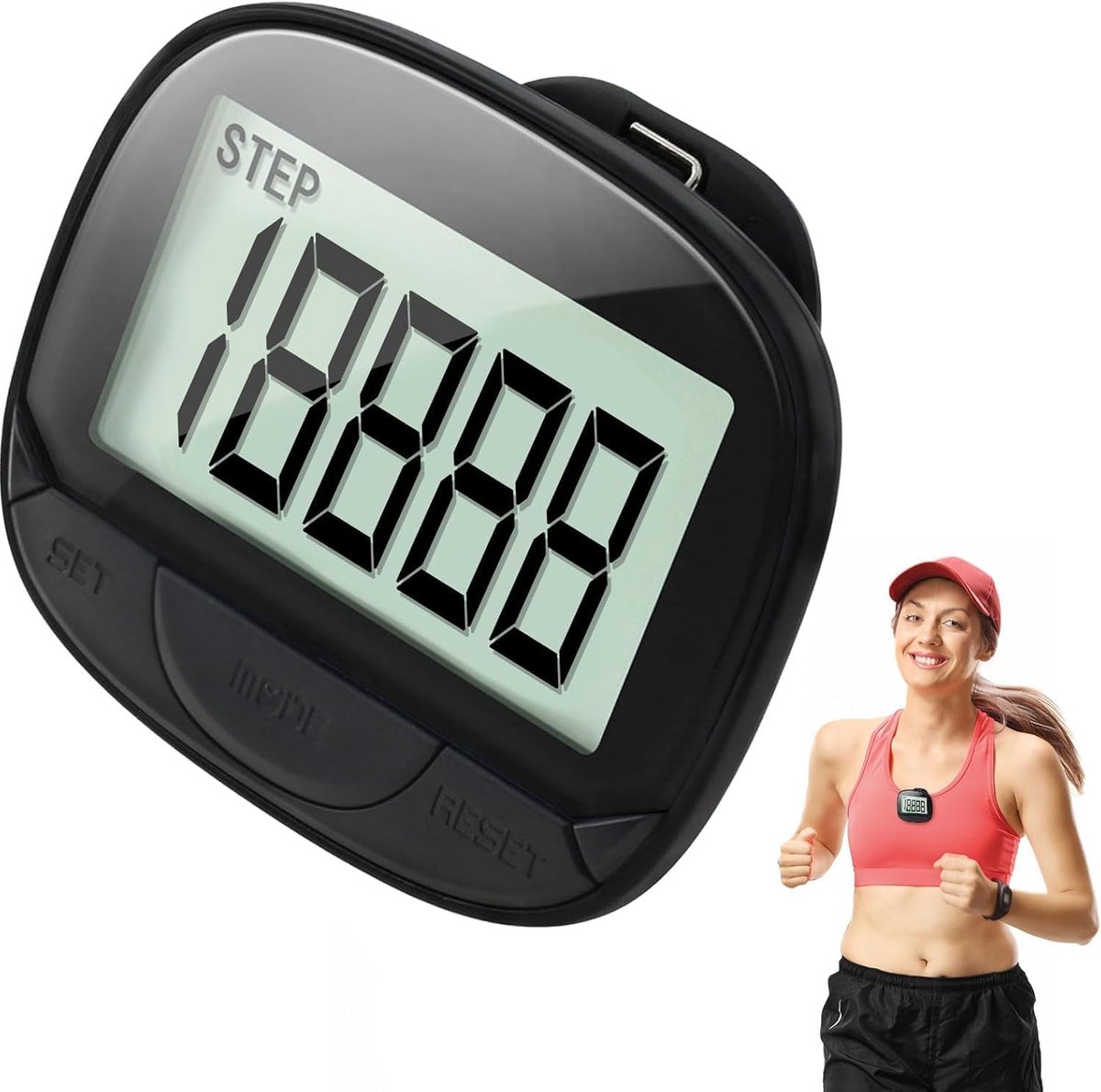 SnelShoppen - Nauwkeurige 3D-stappenteller, Mini Stappenteller voor Wandelen en Hardlopen, Lichtgewicht en Draagbaar, Zwart, Perfect voor Buitenactivi