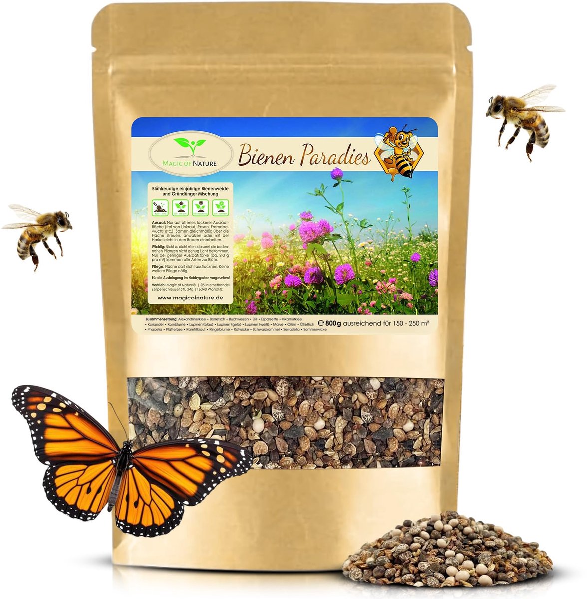 SnelShoppen - Magic of Nature Bloemenmengsel Mix - 800g Zaden voor Bijenparadijs - Mooie Kleurrijke Bloemen voor Tuin, Balkon en Feest