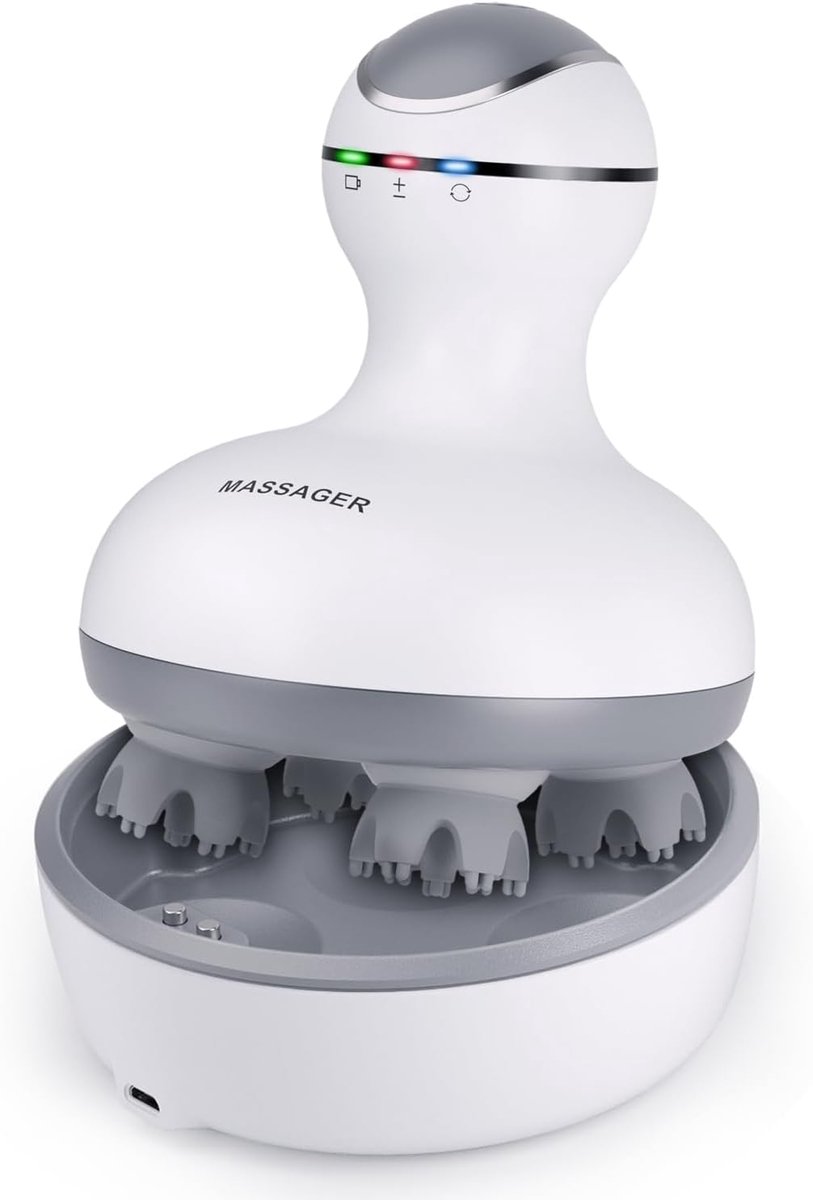 SnelShoppen - Elektrisch Hoofdmassageapparaat met 8 Massagekoppen, Waterdicht Opladen, Stimuleert Haargroei, Handig en Draagbaar, Perfect voor Ontspan