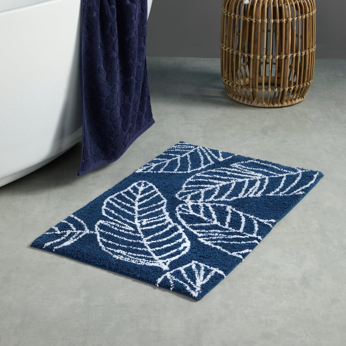 SnelShoppen - Badmat 50x80cm Navy - Fusion Badkamer Mat - 100% Katoen - Luxe Badkamer Accessoire - Ideaal voor Douche en Bad - Comfortabel en Duurzaam