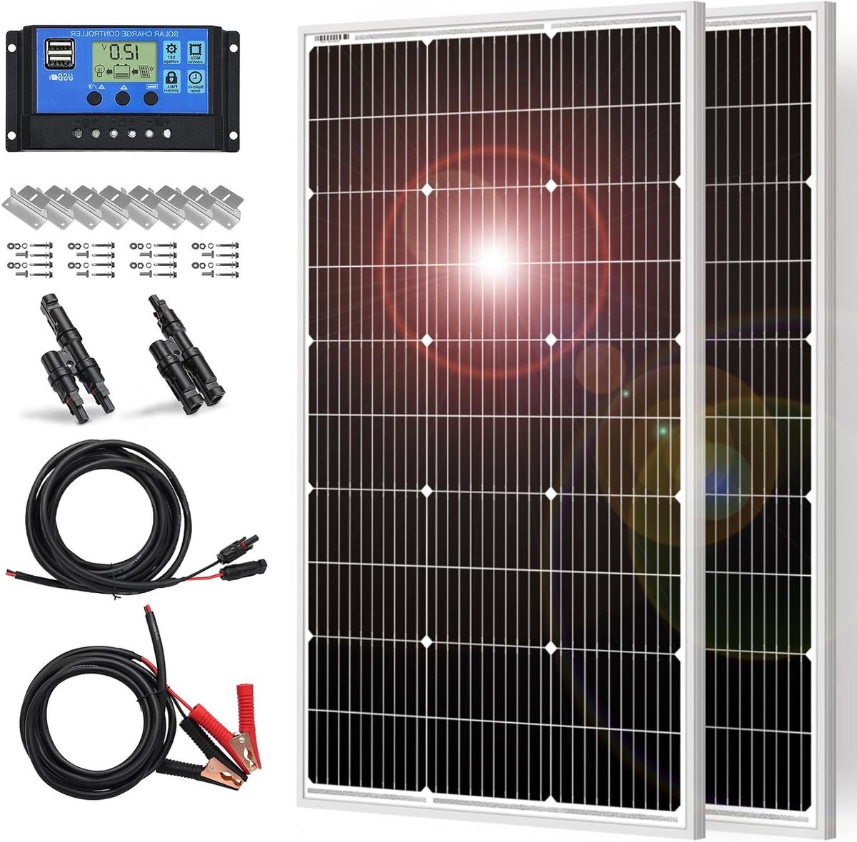 Zonnepaneel Set - Energie Opwekker - Off-Grid Stroom - Hoge Efficiëntie Cellen - 200 Watt - Zwart