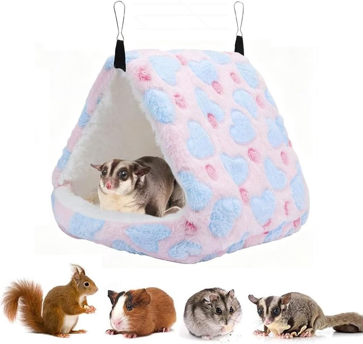 Zachte Hangmat voor Kleine Dieren - Schuilplaats en Tunnel voor Hamsters, Cavia's en Fretten (Roze, 24 * 23 * 25cm)