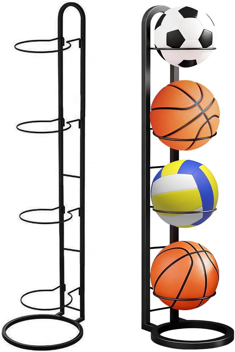 Basketball Rack with 4 Levels, Ball Stand, Football Rack, Multi-layer Integrated Volleyball Football Rack, Basketball - ShopVlot