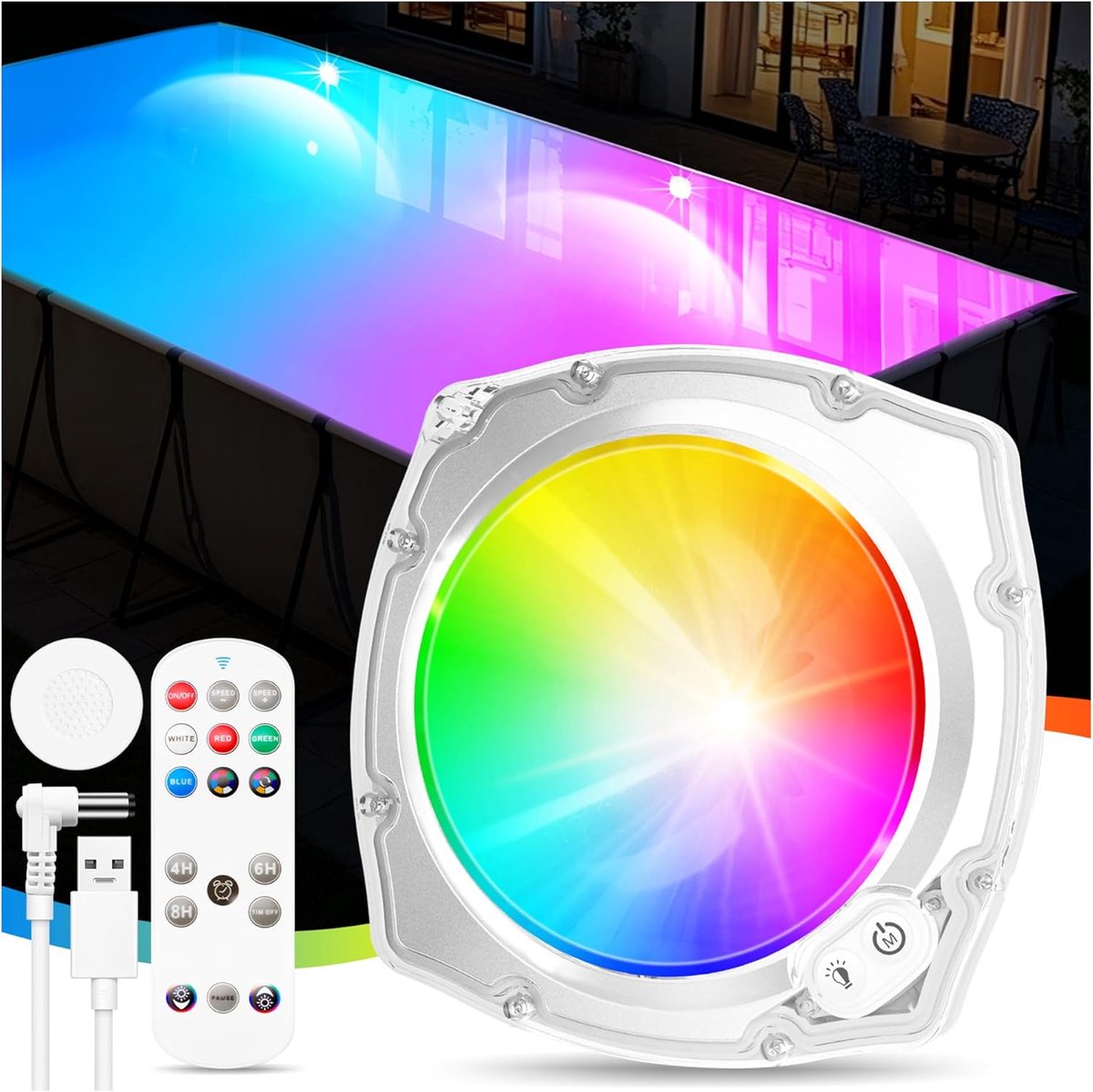SnelShoppen - Poolverlichting onderwater met afstandsbediening, accu, IP68 waterdichte zwembadverlichting, 9 verlichtingsmodi, magnetische led whirlpo