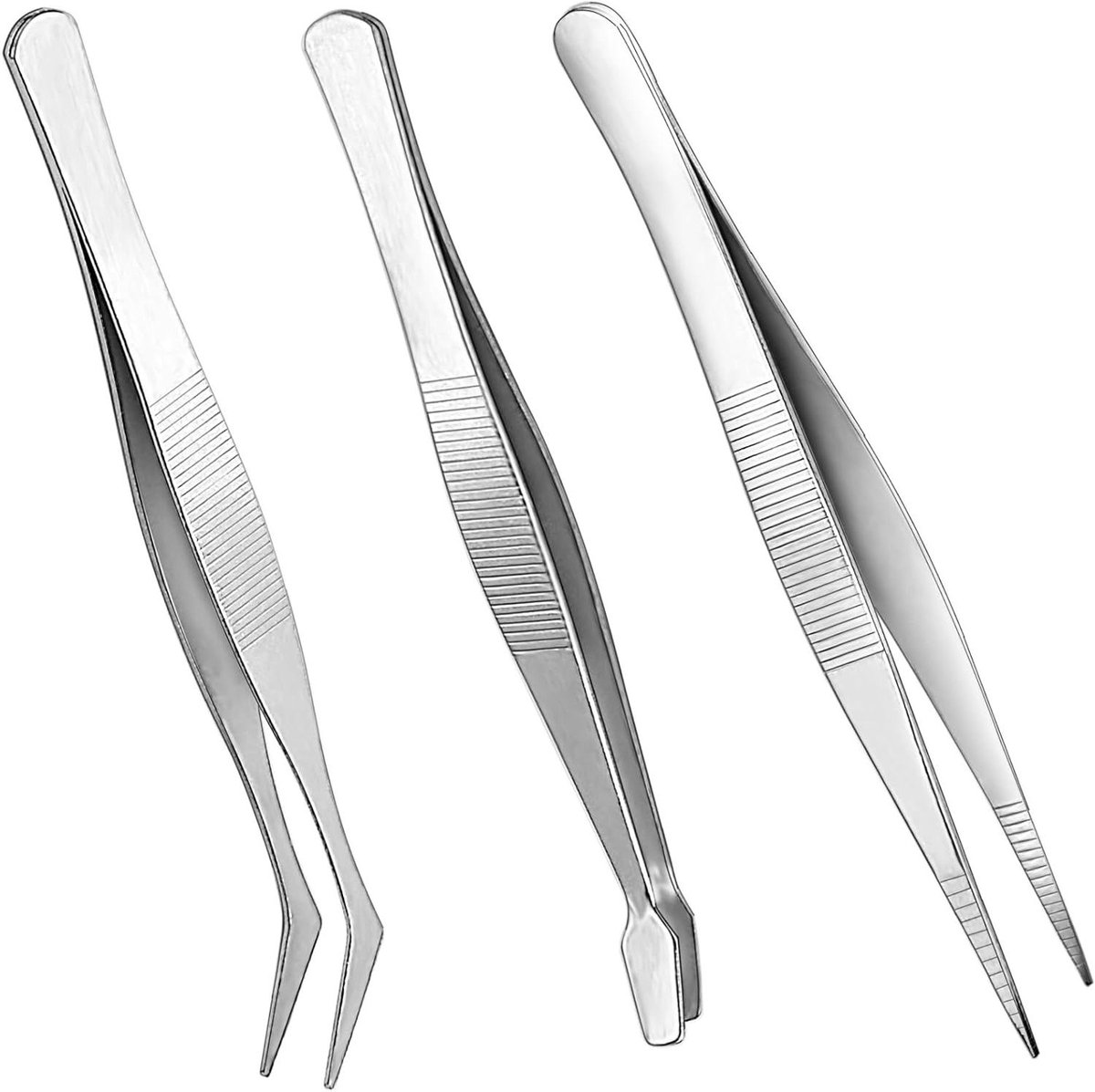 Precisie Pincetten Set - Antistatisch Gereedschap - Elektronica Reparatie - Roestvrij Staal - 3 Stuks - Zilverkleurig