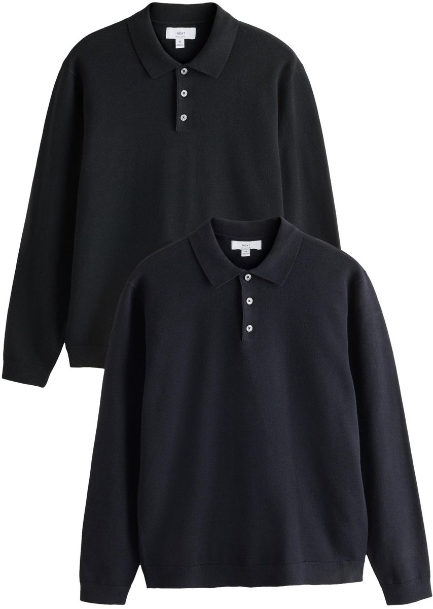Next - Heren - Set van 2 gebreide basic poloshirts - Zwart