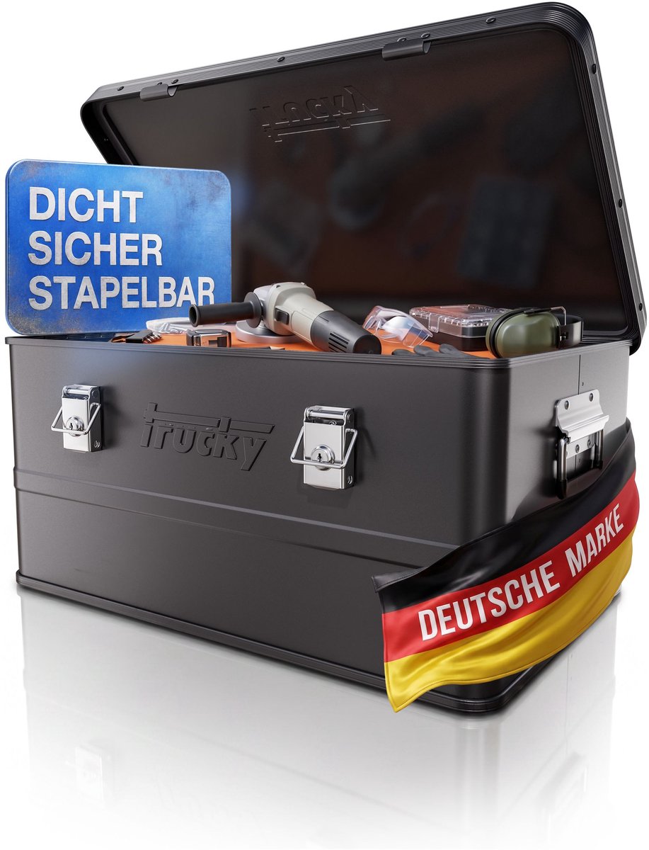 Aluminium kist met deksel – Selectie: Zwarte aluminium kist, transportkist, metalen kist, opbergcontainer – Afsluitbare metalen kist Trucky