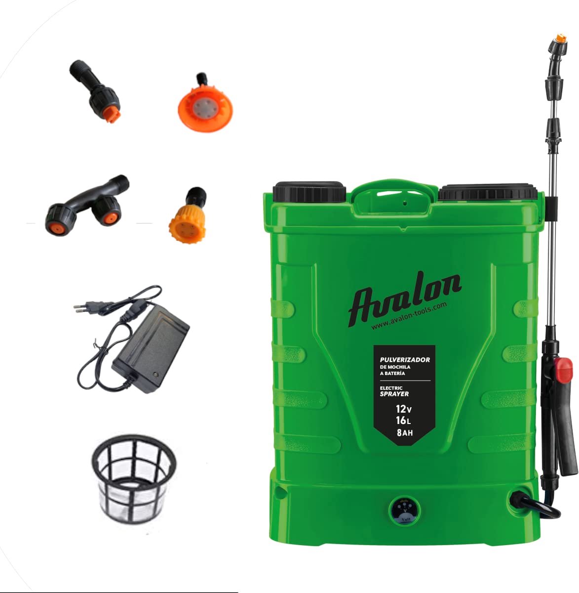 SnelShoppen - Avalon Drukspuit 16L met Oplaadbare Accu, Roestvrij Staal, Groen - Inclusief Riem, Oplader en Sproeimondstukset voor Tuin, Camping en Sc