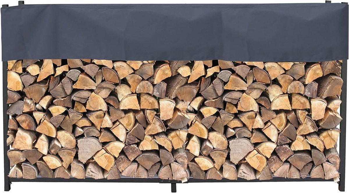 Brandhoutrek - Houtopslag - Buitenhaard - Inclusief hoes - 200x25x115 cm - Antraciet