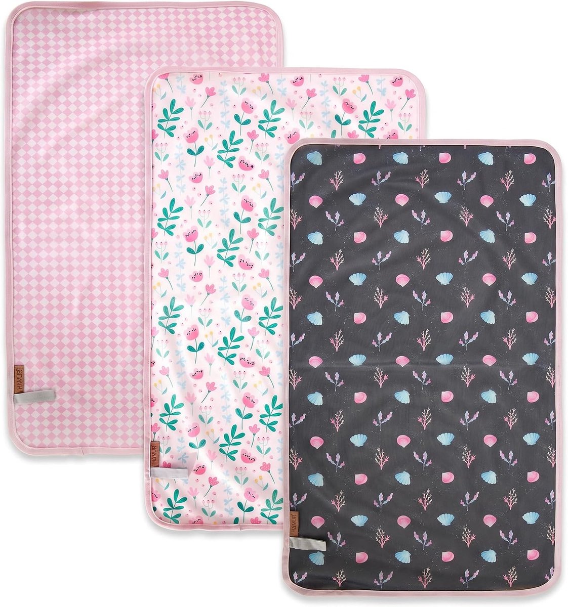 SnelShoppen - Draagbaar Aankleedkussen Set van 3, Waterdicht en Herbruikbaar, 40 x 70 cm, Machinewasbaar, Ideaal voor Onderweg, Roze Wikkelclutch voor