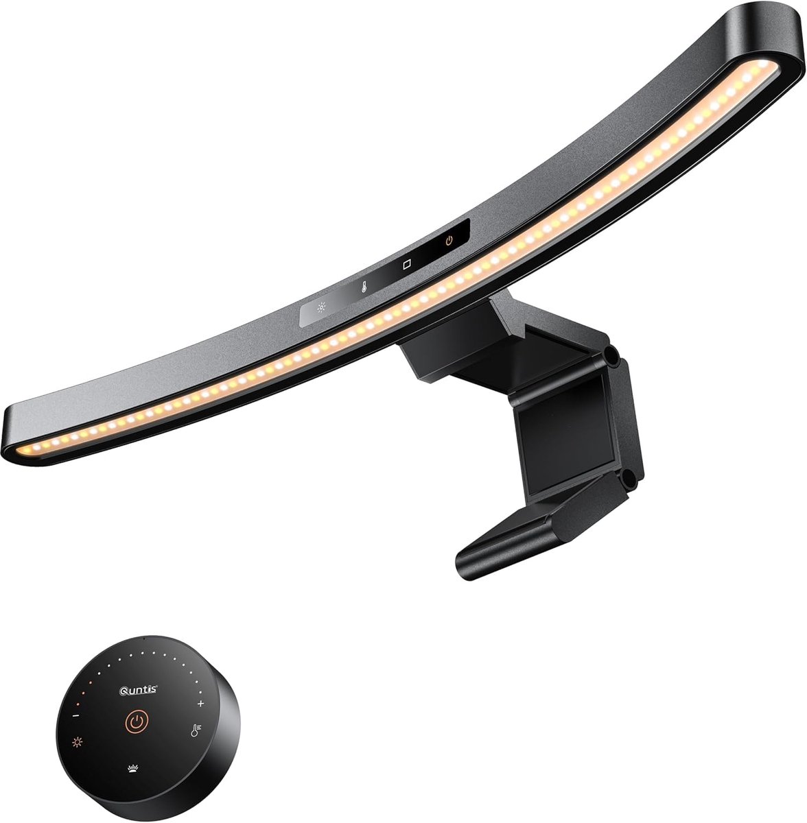 SnelShoppen - Gebogen Monitorlamp 45 cm met Touch Control & Afstandsbediening | Dimbare Anti-Blauw Licht Bureau Lamp met 1200Lux voor Ruimtebesparing