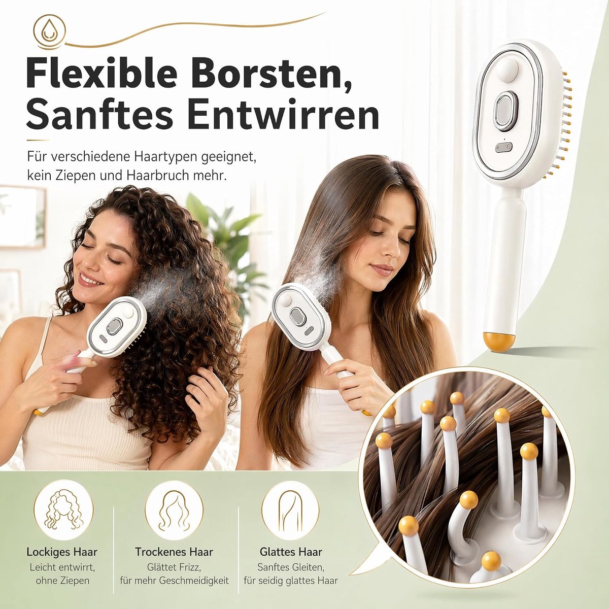 Electric Steam Brush For Hair, Electric Massage Brush - Spray Function And Air Cushion Anti-Static Detangling Lint - ShopVlot