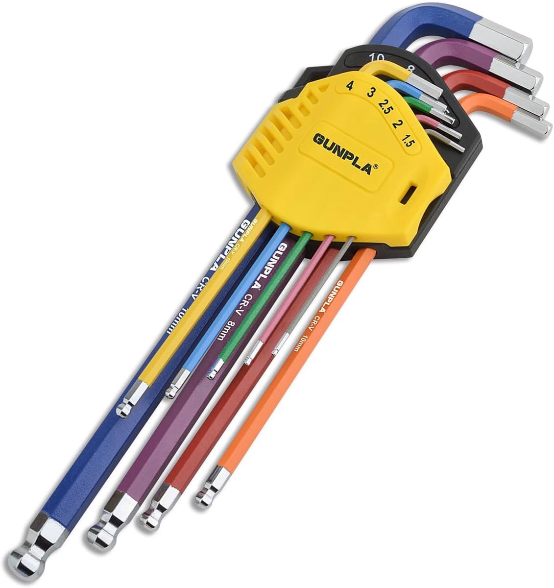 SnelShoppen - Gunpla Multicolour Inbussleutelset Metrisch 9-delig Hoeksleutelset voor Binnenzeskantschroeven Extra Lang 1,5 tot 10 mm