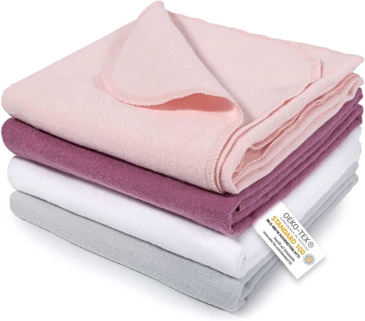 SnelShoppen - MAKIAN Moltondoekenset 4 x stoffen luiers 80 x 80 cm - Poederroze - Zachte, absorberende flanellen luiers van 100% katoen - Oeko-Tex®-st