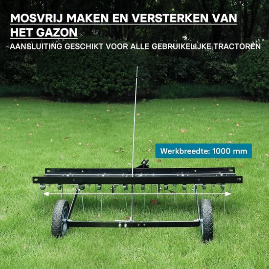 Verticuteerder voor zitmaaier - Mosverwijderaar gazon - Gazononderhoud verbeteren - Werkbreedte 100 cm - 20 stalen veren - Zwart — afbeelding 2
