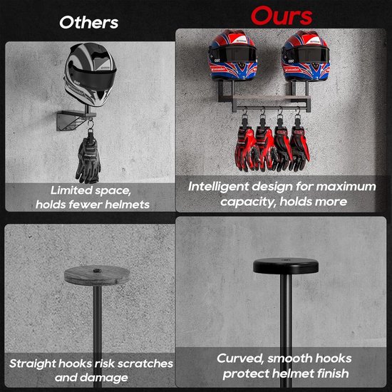 Motorcycle Rack Wandbeugel voor Motoren, Plaat Rack Display Organizer met Helm Hanger en Motoraccessoires voor Voetbal Enthousiastelingen — afbeelding 3