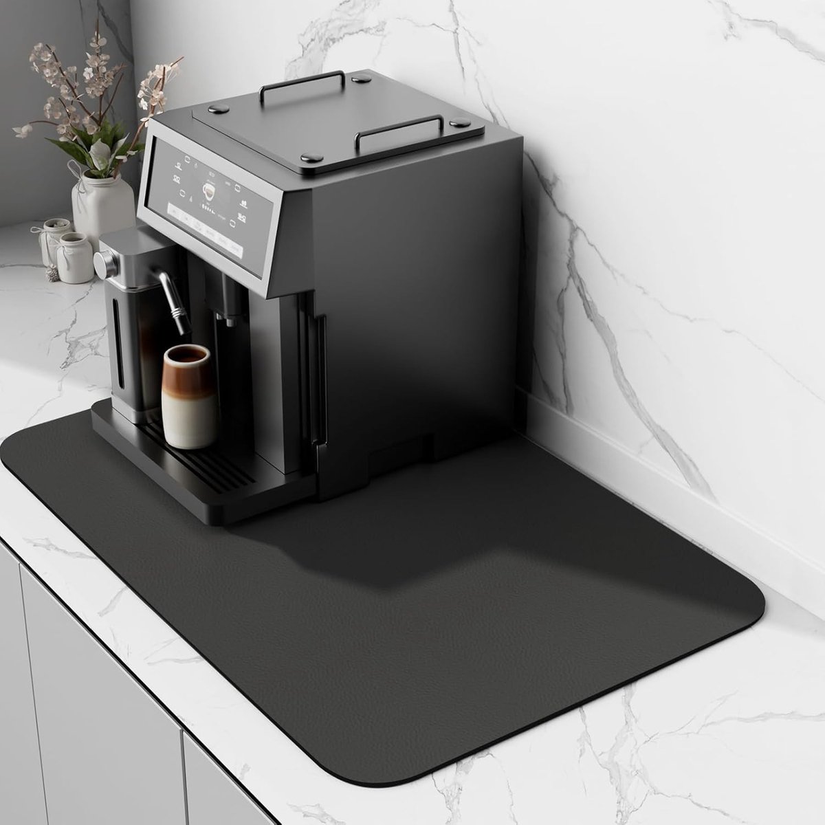 Schnelltrockende afwasmat voor keuken, super absorberende druppelmat, ideaal voor vaat en koffiemachine, 40 x 50 cm, donkergrijs